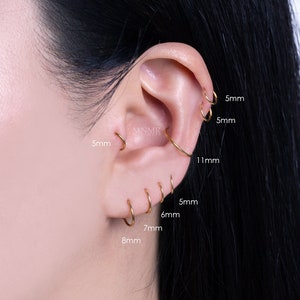 Boucles d'oreilles cartilage cartilage 20G, anneaux pour le nez, anneaux tragus, anneau hélicoïdal, anneau conque, anneau de piercing, créoles Tiny Huggie, anneau dans le nez 5 mm-11 mm