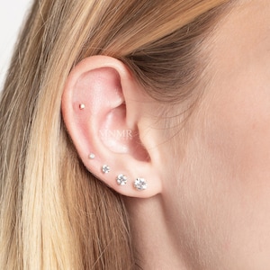 Ultra Tiny Tragus Stud, 925 Sterling Silver 2mm/3mm/4mm/5mm Stone Barbell Earring, Everyday Cartilage Earring, Silver Tragus, 20g Piercing