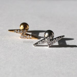 Bliksemschichtpiercing, kraakbeenoorbel, sierlijke oorbel, Thunder Barbells, Lightning Stud, kraakbeenoorbel, helix, schelp, toren