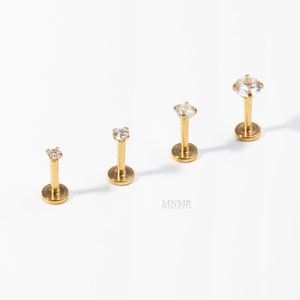 Tiny 2/2.5/3/4mm CZ Stud, Tragus earring, CZ Labret, Flat back, Internal thread, Forward helix, Conch, Rook, Lip rings, Entire Steel