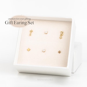 Gifting! Silver Cartilage Earring Set, Pushpin PEarl Stud, Pearl Flatback Stud, Moon&Star Helix Flatback, Sparkle Conch Earring