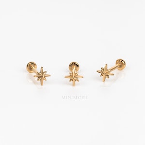 NOUVEAU ! Petit labret sans fil North Star, 16-20 g, clou à épingles, boucle d'oreille cartilagineuse de 5-10 mm de long, clou Tragus à dos plat, clou de nez