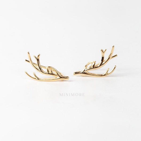 Rudolph Horn Ear Cuff, Christmas Ear Climber, Horn Cuff, Dainty Earring, Christmas Gift ideas, Bar Earrings, Line Earrings