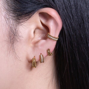 Beaded Ball Cartilage Clicker Hoop with Stones, Surgical Steel Hoop, Inner conch piercing, Three sizes, 20g Hoops, Entire Steel