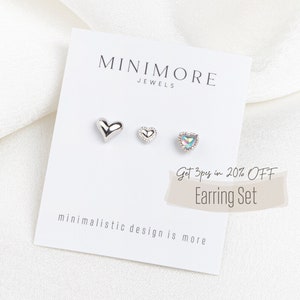 Heart Flat Back Earring Set, Moonstone Cartilage Earrings, Flatbak Stud, Moonstone Conch Stud, Heart Earring Gift Set