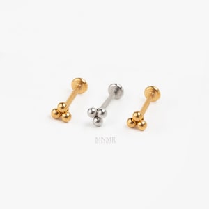 Super Tiny 1.5mm Ball Trinity Bead Threadless Labret, Push Pin Stud, 1.5mm Ball Cartilage Flatback Earring, Tragus Flatback Stud, Nose Stud
