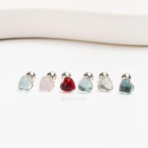 NEW! Heart Shaped Cartilage Earring, Colored Stone Conch Earring, Cryatal Helix Stud, Heart Cartilage, 20g Silver Piercing, Summer Piercing