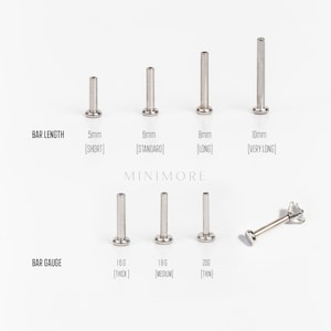 316L Surgical Steel Push Pin Replacement Flat Backing, Flat back Replacement bar, Threadless Labret Bar, 16g, 18g, 20g Piercing