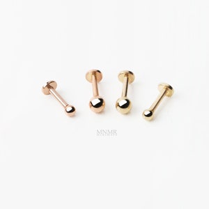 14K Solid Gold Internally Thraded Labret, Tiny 2mm/3mm Stone Cartilage earring, CZ Stud, Tragus Earring, Dainty earring, 18g piercing
