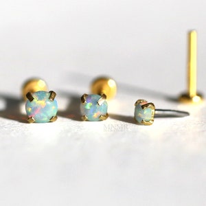16-20g Tiny Mint Opal Tragus Earring, 2/2.5/3mm Opal Flat Back Stud, Opal Nose Rings, Opal Lip Rings, Opal Cartilage Earring, Pushpin Labret