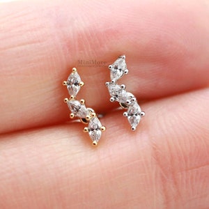 Flash Sale! Tiny Marquise-cut Piercing, Cartilage earring, Dainty earring, Diamond Bar earring, CZ stud, Tiny Bar Stud, Helix, Conch, Rook