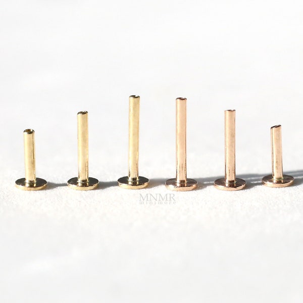 14K Solid Gold Replacement Bar, Flat back Replacement bar, Internally Threaded Bar, 18g Piercing