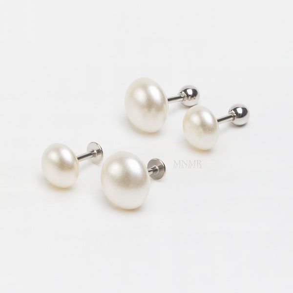 NEW! Fresh Water Pearl Cartilage Earring, Flat Pearl Stud, Pearl Helix Earring, Big Pearl Flat Back Earring, Creamy Pearl Earring, Flat Back