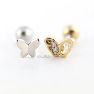 Tiny Butterfly Earring, Tragus Tarring, Dainty earring, Barbells, Tiny Earring, Cartilage Earring, CZ Stud, Helix, Conch, Rook
