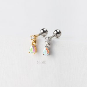 NEW! Dangled Teardrop Shaped Earring, Rainbow Crystal Flatback Stud, DangledHelix Stud, Dangled Tragus Earring, Dangled Conch Stud