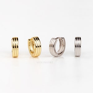 ¡NUEVO! Aros de plata con forma de aro Huggie, aros de oro de triple capa para el cartílago, aros de grosor medio, aros pequeños Huggie, aros Helix, aros con ajuste ceñido