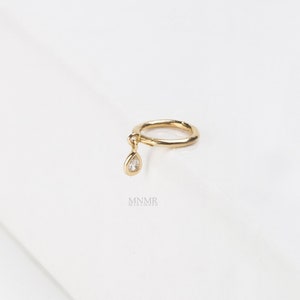 NEW! Dangled Teardop Hoop Eearring, 14K Solid Gold Hoop Earring, Dangled Huggie hoop, Cartilage Hoop Earring, Helix Hoops, Nose Hoop