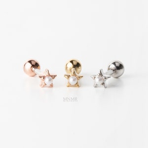 NIEUW! Tiny Star plaksteen, mini-ster kraakbeenoorbel, helix oorbellen parel ster, chirurgisch stalen stud, helix, conch stud, volledig staal