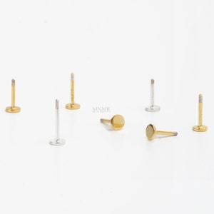 Solid Silver Labret Replacement backing, Flat Back Replacement Bar, External Threaded Labret Bar, 18 Gauge Piercing