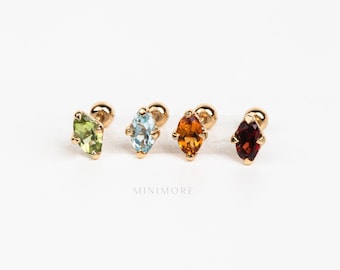 Limited!-NATURAL STONE-Marquise Stone Cartilage Stud, Moonstone Cartilage, Marquoise Stud, Garnet Earring, Moonstone Piercing, Barbell