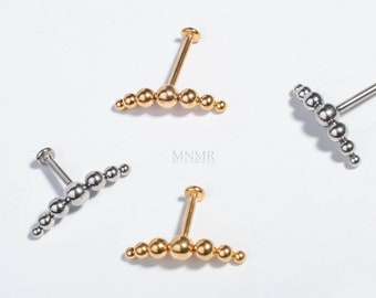 Beaded Bar Cartilage Flatback Earring, Curved Bar Helix Push-pin Stud, Threadless Flatback Earring, Ball Helix Earring, Long Bar Piercing