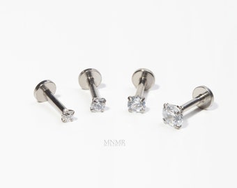 Tiny 2/2.5/3/4mm CZ Stud, Tragus earring, CZ Labret, Flat back, Internal thread, Forward helix, Conch, Rook, Lip rings, Entire Steel