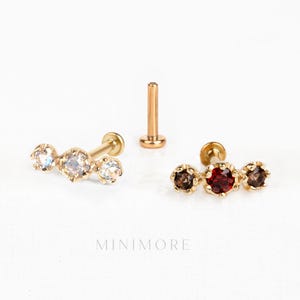 NOVO! - PEDRA NATURAL - Brinco de pino sem rosca em pedra da lua, 16-20g, comprimento de 5-10 mm, brinco com base plana, prata, pendente.