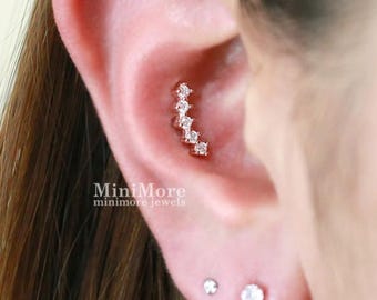 CZ curved bar piercing, Inner Conch piercing, Cartilage earring, Dainty earring, Bar earring, CZ stud, Curved bar stud, Helix, Conch, Rook
