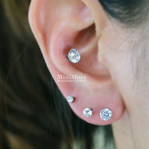 3/4/5/6mm Prong set CZ Barbells, All Surgical steel Stud, Cartilage earrings, Dainty earring, Tiny Stud, Helix, Conch, Rook, Entire Steel