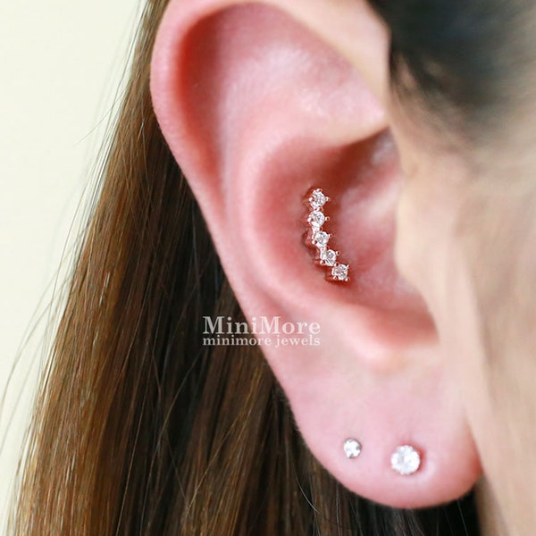 CZ curved bar piercing, Inner Conch piercing, Cartilage earring, Dainty earring, Bar earring, CZ stud, Curved bar stud, Helix, Conch, Rook