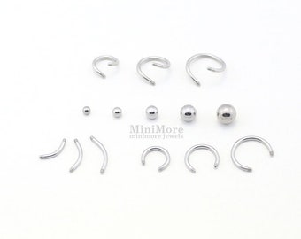 Surgical Steel Piercing Parts, Twist Bar, Horseshoe, Curved Bar, Ball
