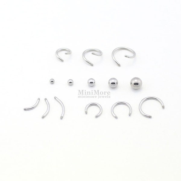 316L Surgical Steel Externally Threaded Piercing Parts, Twist bar, Horse shoe, Curved bar, Piercing ball, Earring parts, Piercing crafts