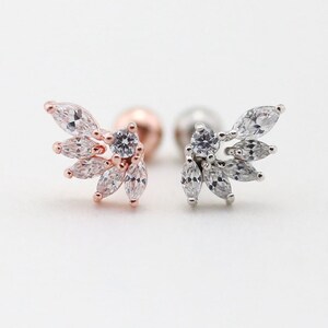 Flash Sale! Wing cartilage earring, Screw back earring, Dainty earring, Tragus earring, CZ piercing, CZ stud, Helix earring, Conch, Rook