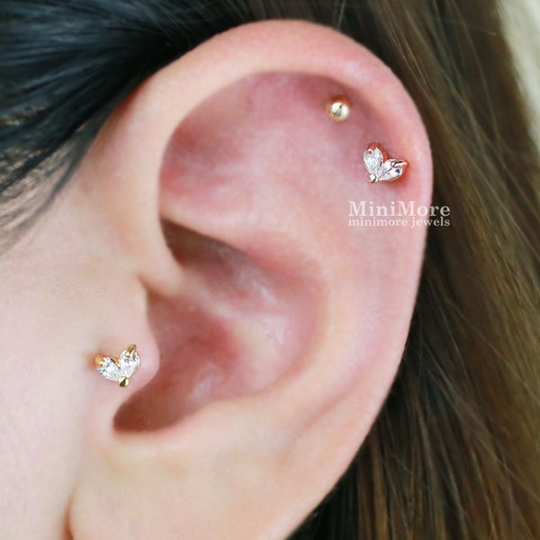 CZ Blatt Piercing, Tragus Ohrring, Zierlicher Ohrring, Barbells, Bar Ohrring, Knorpel Ohrring, Tragus Piercing, CZ Bolzen, Helix, Conch, Rooke