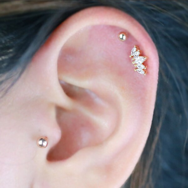CZ Crown piercing, Screw back earring, Dainty earring, Cartilage earring, Tragus earring, CZ piercing, CZ stud, Helix earring, Conch, Rook