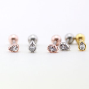 Piercing petite larme CZ, boucle d'oreille tragus, boucle d'oreille délicate, haltères, clou en forme de larme, boucle d'oreille cartilage, tragus, clou CZ, hélice, conque, tour