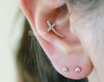 Cross Cartilage earrings, Dainty earring, CZ Cartilage,  Cross earring, Cartilage, Helix, Conch, Mens earrings