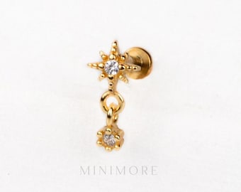 Dangled Cartilage Earring, North StarFlatback Stud, Flatback Helix Stud, Snowflake Tragus Earring, Dangled Flatback