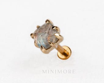 Big Square Irridescent Moonstone Push Pin Stud, Natural Gemstone Stud, Titanium Post