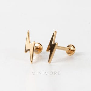 NEW! Tiny Sparkle Lightning Threadless Labret, Push Pin Stud, Tiny Lightning Cartilage Flatback Earring, Tragus Flatback Stud, Nose Stud