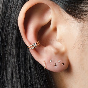 NOUVEAU ! Manchette scintillante double, boucle d'oreille sans piercing, Manchette en or, Manchette non percée, Boucle d'oreille conque, Tour d'oreille en or, Huggie Hoop, Boucle d'oreille enveloppante