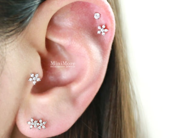 CZ Bloem piercing Tragus oorbel Barbells - Etsy België