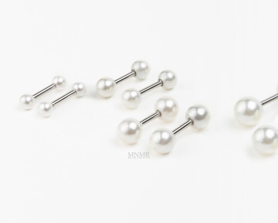 Double Sided White Pearl Cartilage Earrings, Pearl Piercing