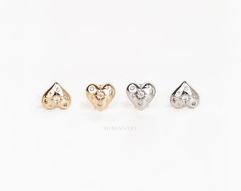 NEW! Mismatched Heart & Spade Stud Earrings, Tiny Playing Card stud, Dainty CZ Cartilage, Heart Helix Stud, Lucky Symbol Studs, 20g Barbell