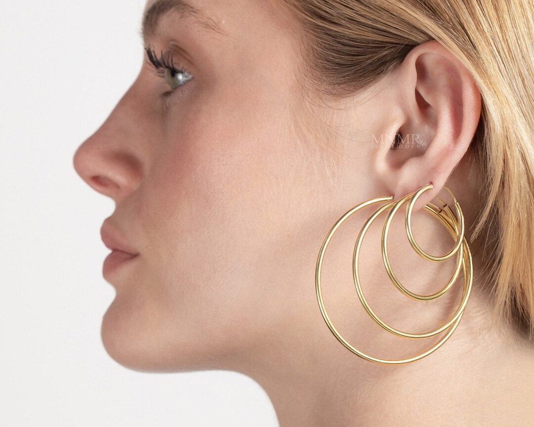 Plain Chunky Hoop Earrings Sterling Silver Gold – Hey Happiness
