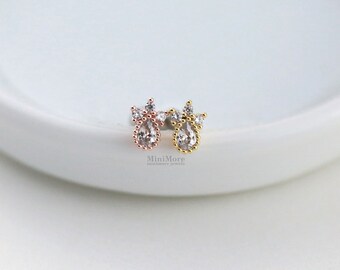 WillTen 8PCS Borchie a Labirinto senza filo Oro, 16G 6mm Piercing Tragus Acciaio Chirurgico con Zirconi, Piercing Naso Helix Orecchino Gioielli per Donne e Ragazze