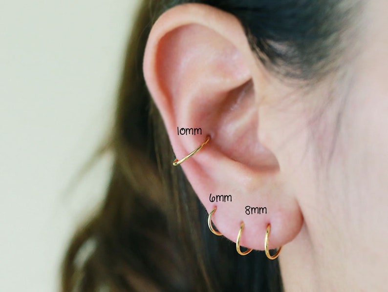 10K Solid Gold Cartilage Hoop 925 Sterling Silver Hoop Etsy