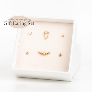 Gifting! Silver Cartilage Earring Set, Pushpin Diamond Stud, Dangled chain Flatback Stud, Pearl Helix Flatback, Sparkle Conch Earring