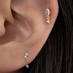 16G/18G/20G Marquise Dangle Stud, 14K Gold Vermeil Threadless Labret, Minimalist Earring