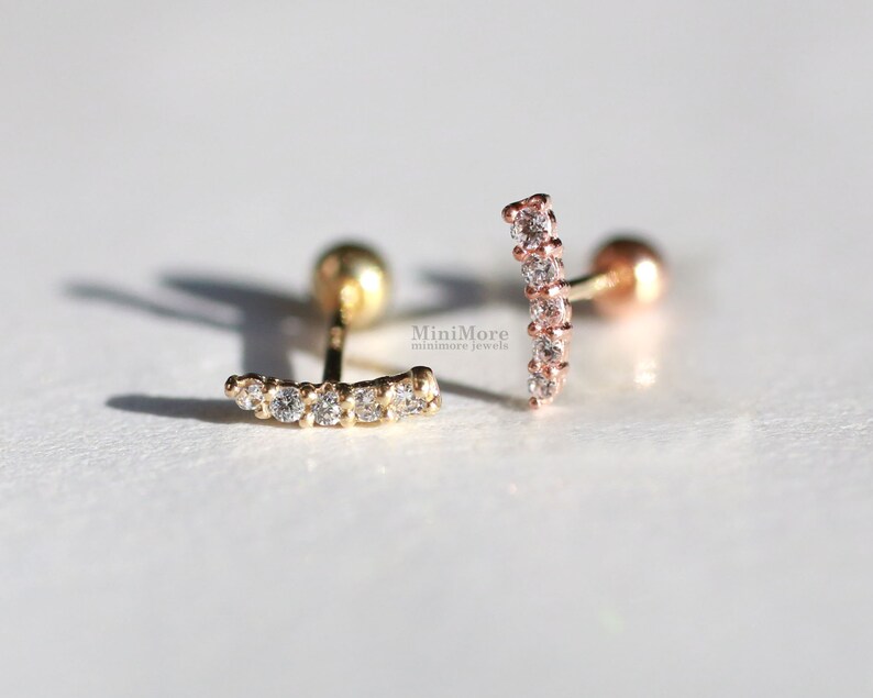 NEW 10K Solid Gold Tiny Horn Piercing Tiny Tragus Earring Etsy